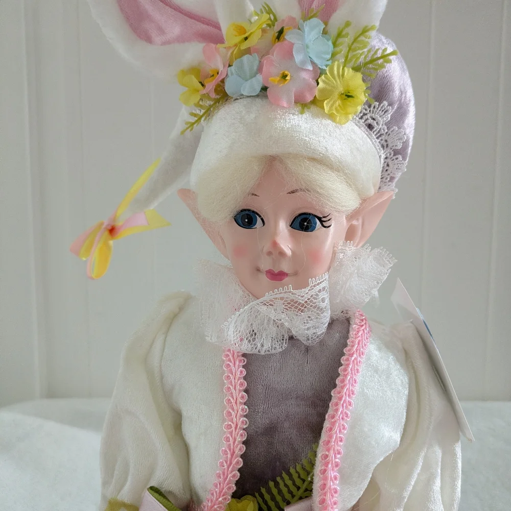 NWT Pastel Lavender Floral Poseable Easter Elf Doll - Picture 2 of 12